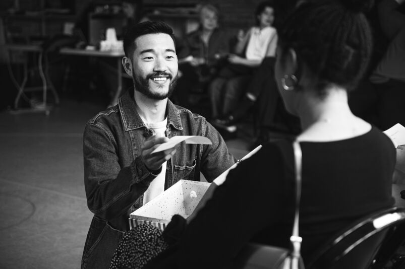 Daniel K. Isaac in rehearsal for 'Every Brilliant Thing.' Photo by Isaak Berliner