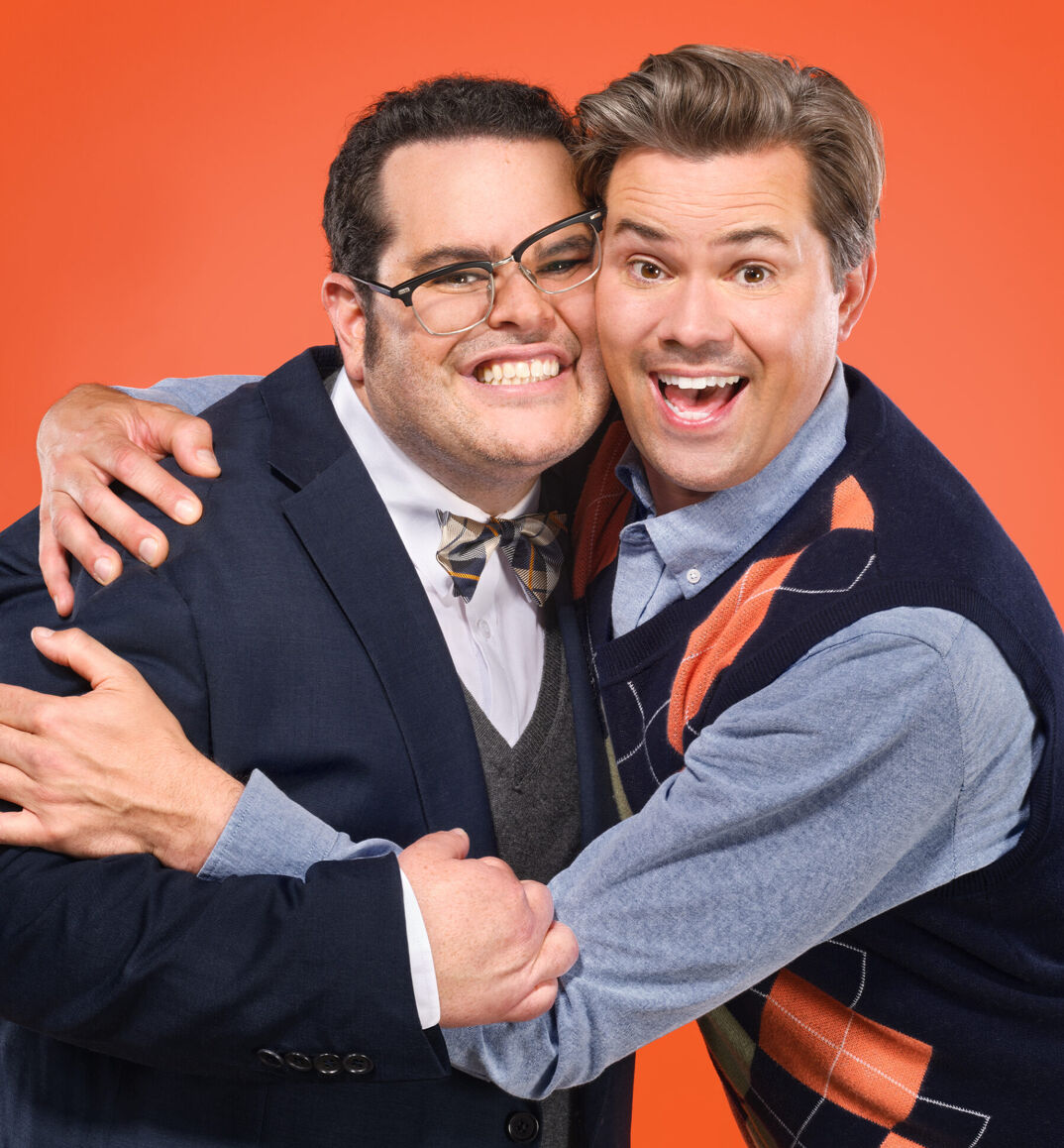 Josh Gad, left, and Andrew Rannells in "Guttenberg! The Musical"