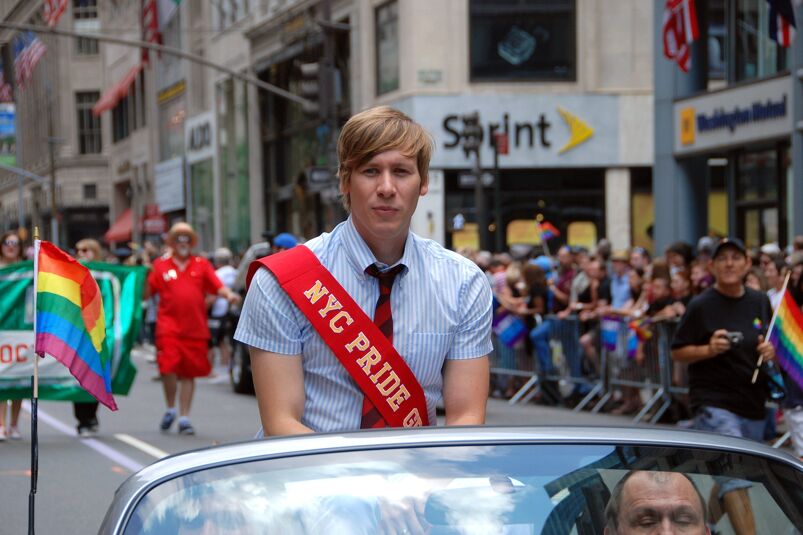 Gay celebrity sex scandals: Dustin Lance Black, Academy Award winner for the screenplay of the film MILK, a grand marshal at the 40th anniversary gay pride parade on 5th Avenue