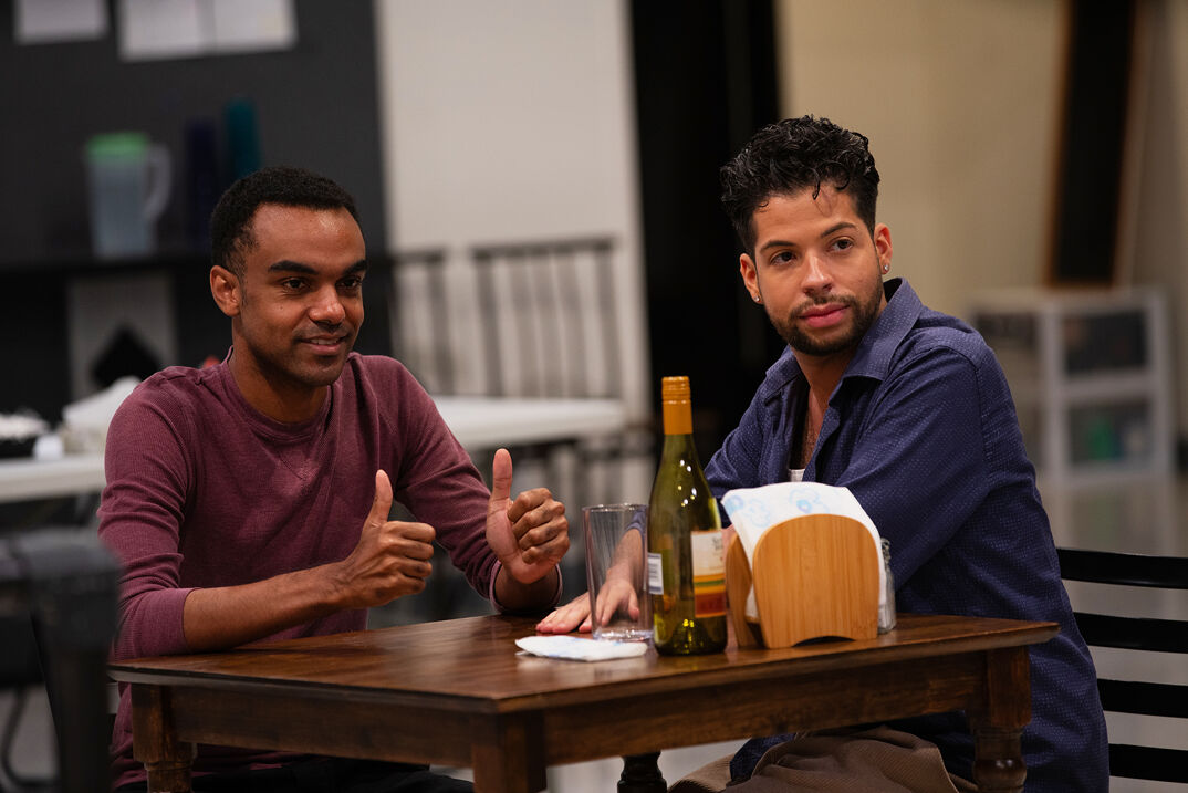 Grant Kennedy Lewis, left, and Brandon Rivera in rehearsal for Steppenwolf Theatre’s Chicago premiere of "Sanctuary City." Photo by Joel Moorman