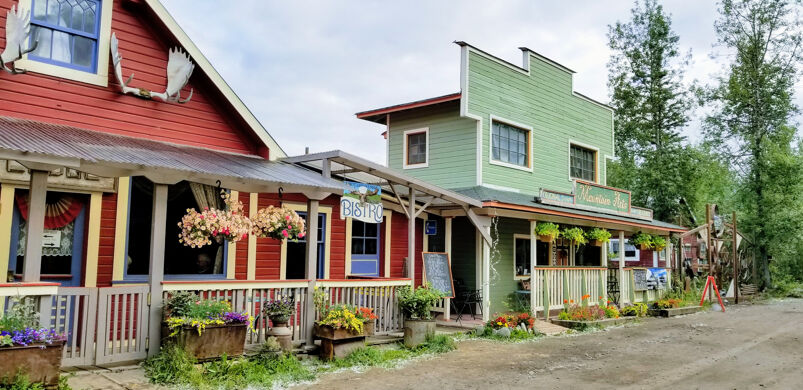 McCarthy, Alaska, July 2018, two quaint restaurants on main street.