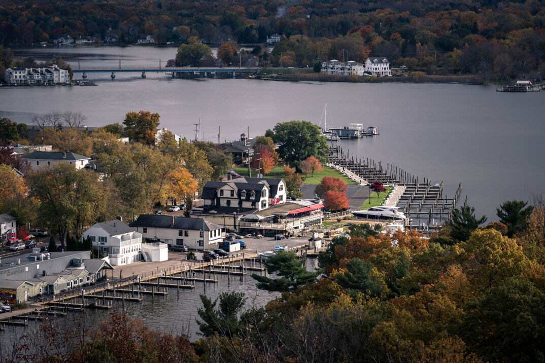 An aerial view of Saugatuck. 