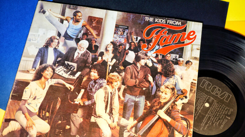 Gene Anthony Ray: August 05, 2021, detail of the 33 rpm vinyl record The Kids from Fame, American television series by Christopher Gore, taken from the film directed by Alan Parker in the 80s.