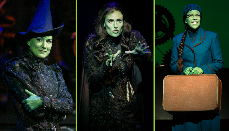 (from left) Stephanie J. Block, Idina Menzel, and Lindsay Mendez as Elphaba in "Wicked."