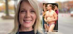 Anti-gay MAGA candidate trolled with photo of her husband dancing in a speedo at… Pride??