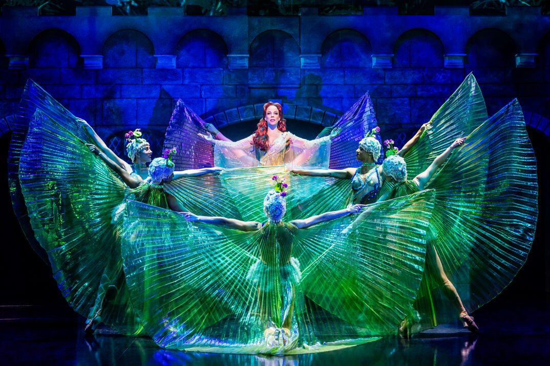 Leslie Rodriguez Kritzer, center, in the Broadway revival of "Spamalot."