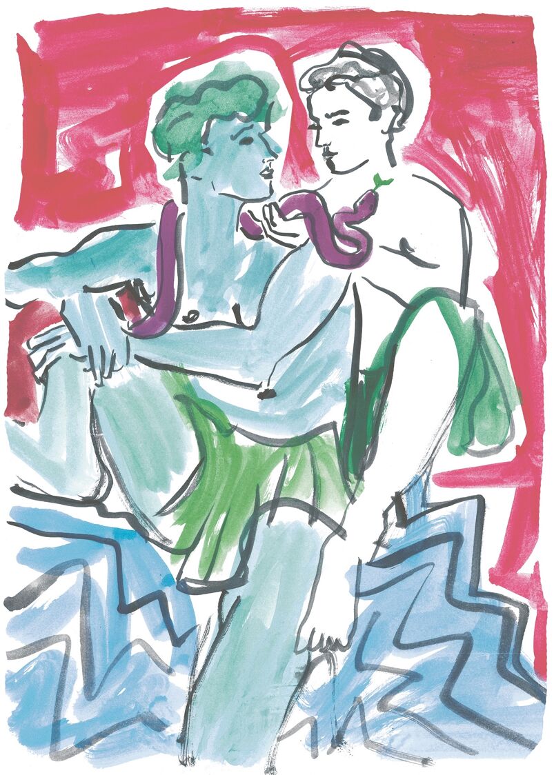 An illustration depicting Socrates' interpretation of Love from "300,000 Kisses."