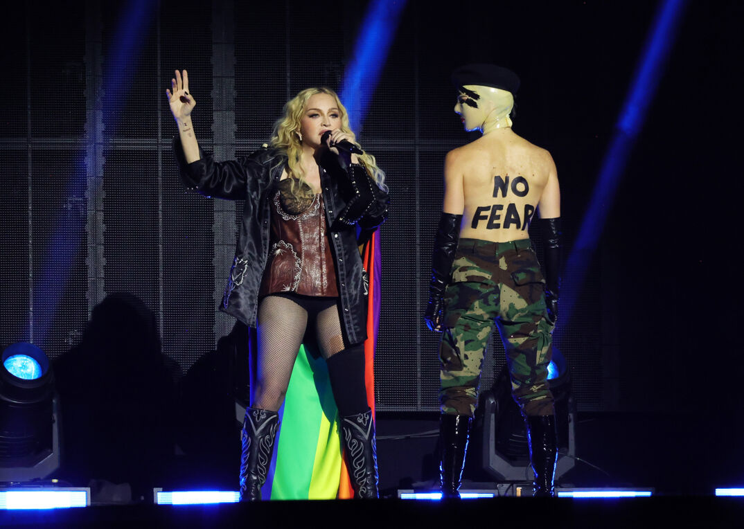 Madonna performs during The Celebration Tour at The O2 Arena on October 15, 2023 in London, England