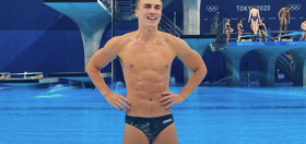 Olympic diver Anton Down-Jenkins turns in his swim trunks, but luckily for us, he’s staying near the pool