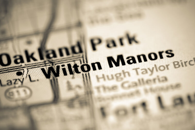 A close-up of a map indicating Wilton Manors.