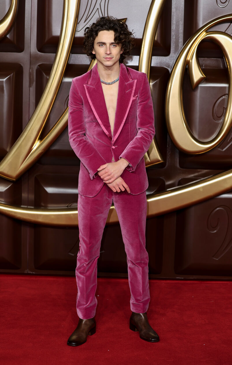 Timothee Chalamet in a pink suit