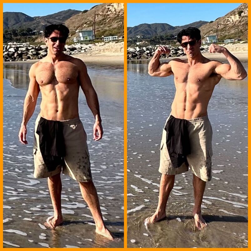 Jwan Yosef shirtless at the beach