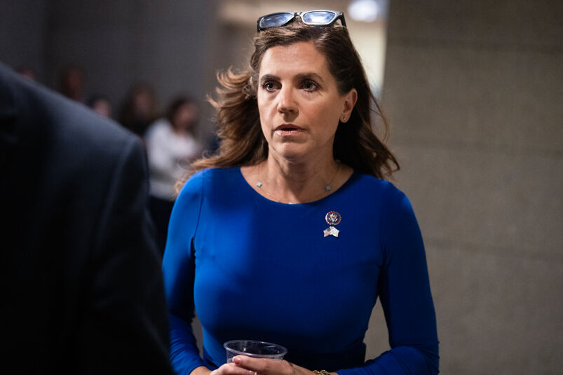 UNITED STATES - OCTOBER 12: Rep. Nancy Mace, R-S.C., arrives to a House Republican Conference meeting in the U.S. Capitol on the speaker of the house nomination on Thursday, October 12, 2023. House Majority Leader Steve Scalise, R-La., is the party's nominee for speaker of the house. (Tom Williams/CQ-Roll Call, Inc via Getty Images)