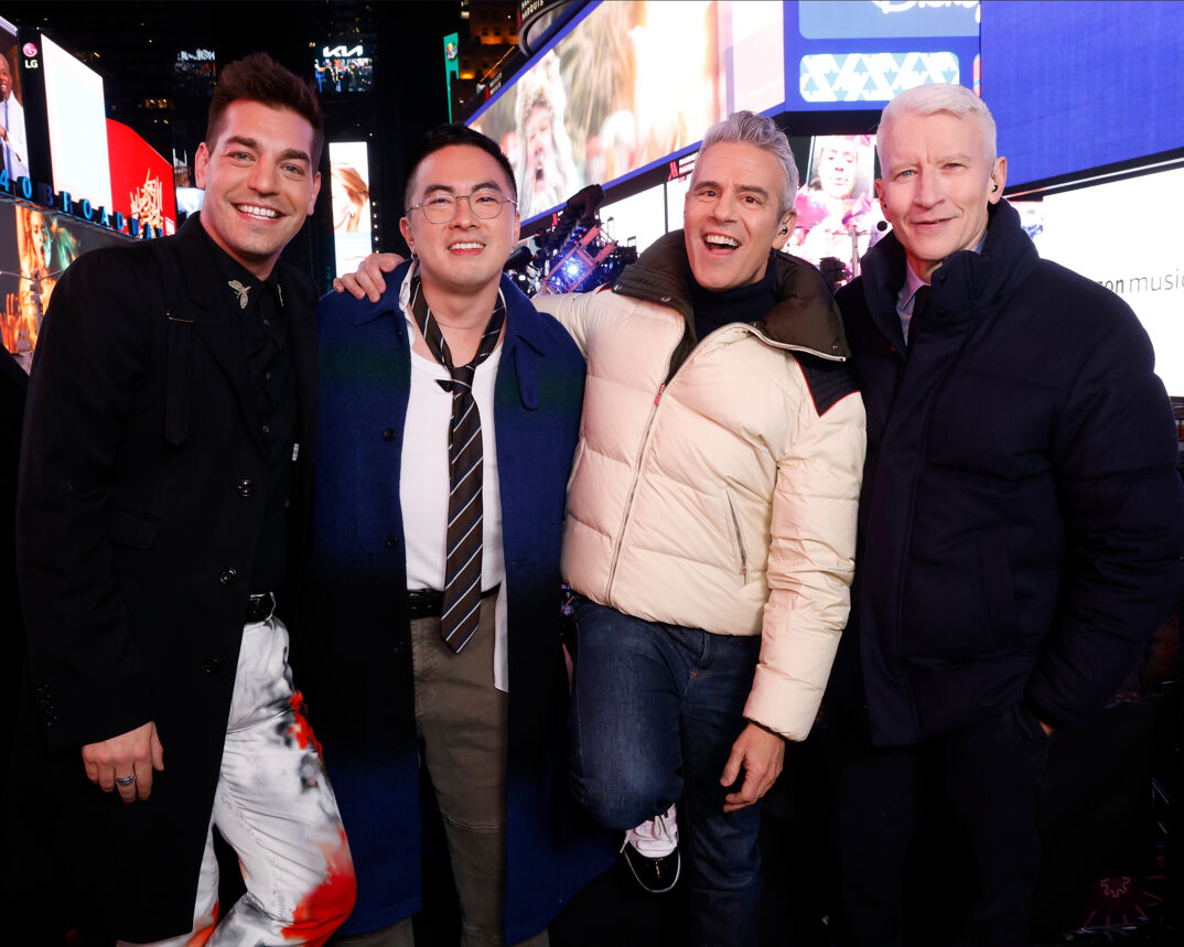 Matt Rogers, Bowen Yang, Andy Cohen, Anderson Cooper