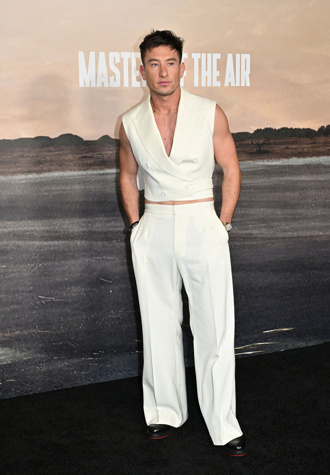 Barry Keoghan in white sleeveless crop top