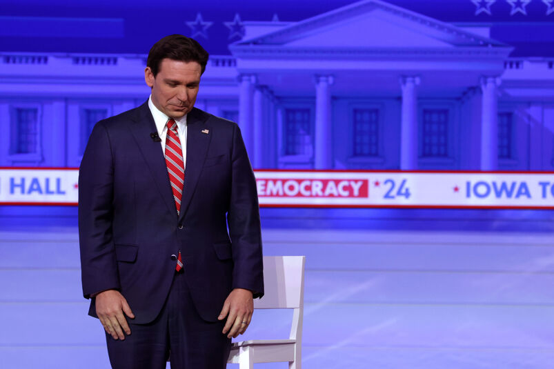 Ron DeSantis standing on the Republican debate stage