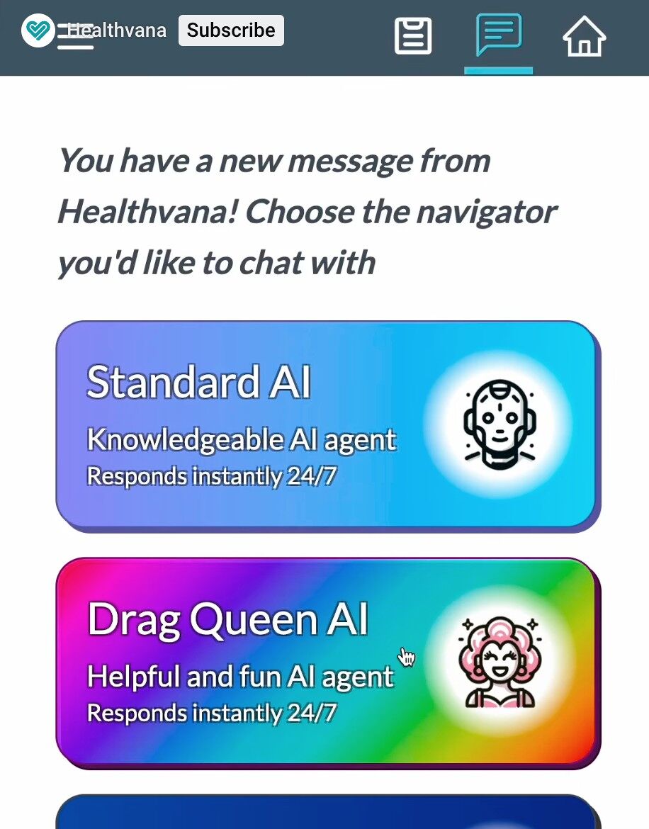 Healthvana offers standard and drag queen AI