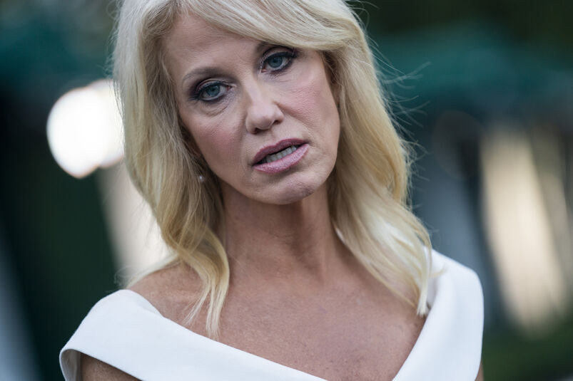 Kellyanne Conway, senior adviser to U.S. President Donald Trump, speaks to members of the media outside the White House in Washington, D.C., U.S., on Wednesday, Aug. 26, 2020. Conway, one of Trump's longest-serving aides, is leaving the administration at the end of the month, she said in a statement this week, citing family considerations. Photographer: Jim Lo Scalzo/EPA/Bloomberg via Getty Images