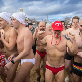 PHOTOS: Gays in speedos braved Provincetown’s wintry waters at Polar Bear Plunge