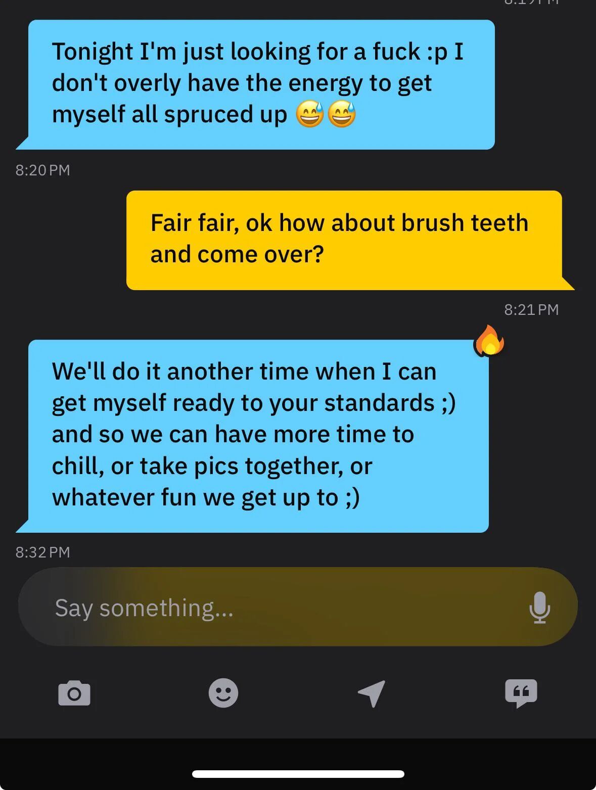 A Grindr conversation about showers and hygiene