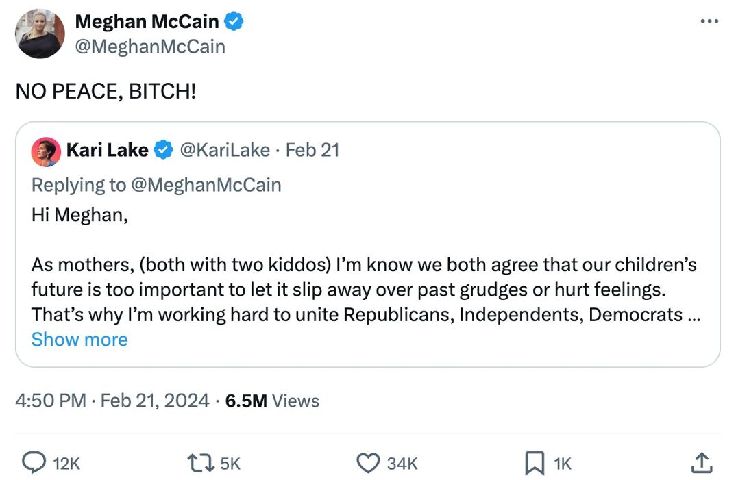 The tweet from Meghan McCain to Kari Lake