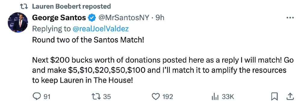 George Santos tweets his support for Lauren Boebert