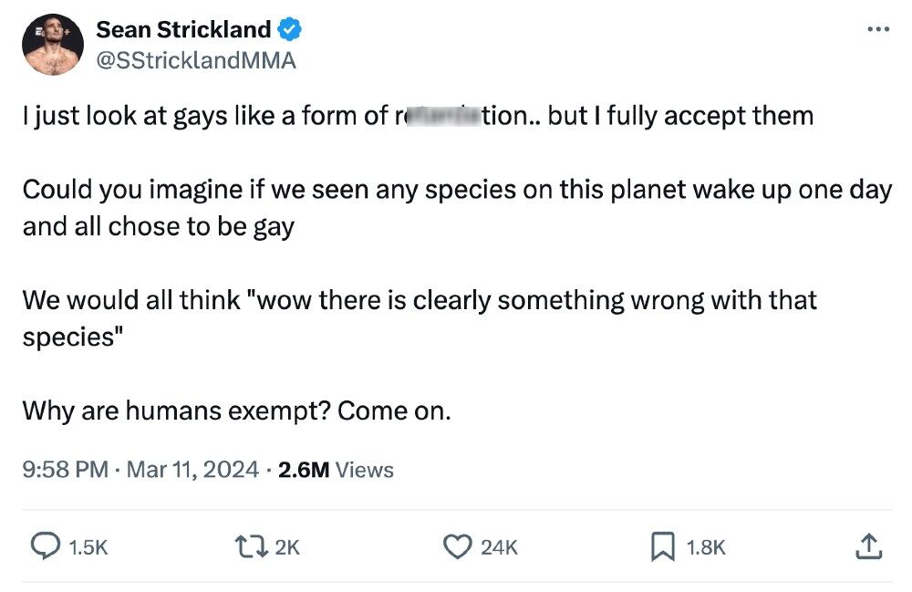 A censored tweet from Sean Strickland