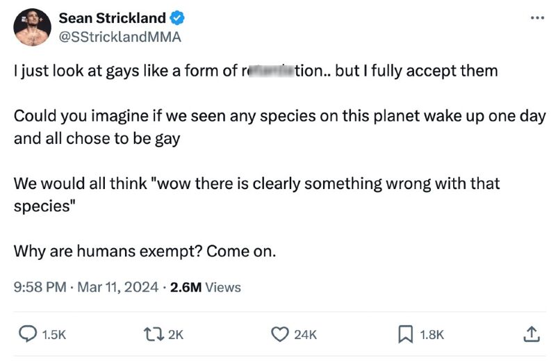 A censored tweet from Sean Strickland