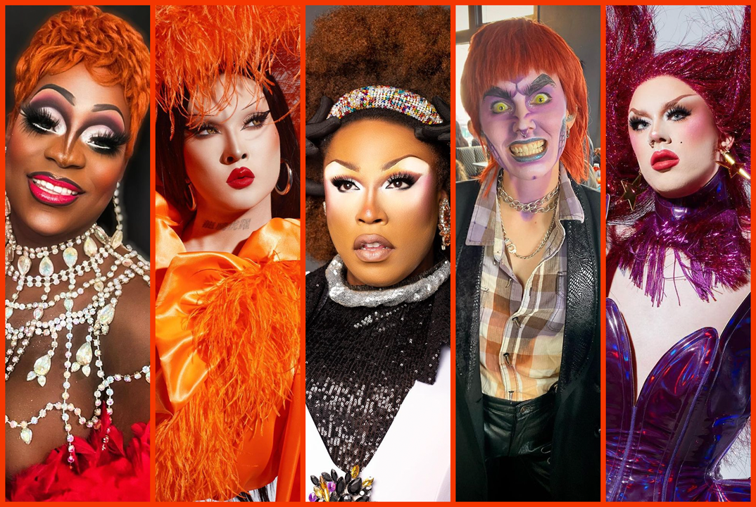 A photo collage of five Seattle drag queens and kings highlighting the diversity of the city's drag scene