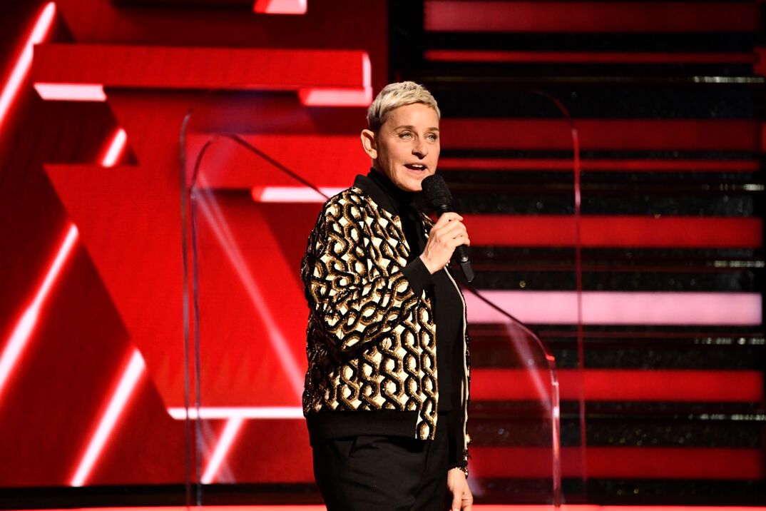 Jan 26, 2020; Los Angeles, CA, USA; Ellen DeGeneres introduces a performance by Lil Nas X during the 62nd annual GRAMMY Awards on Jan. 26, 2020 at the STAPLES Center in Los Angeles, Calif. Mandatory Credit: Robert Hanashiro-USA TODAY