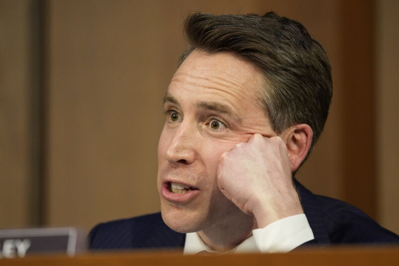 March 23, 2022; Washington, DC, USA; Senator Josh Hawley (R-MO) asks questions during the Senate Judiciary Committee confirmation hearing for Supreme Court Associate Justice nominee Ketanji Brown Jackson on March 21, 2022 in Washington. Judge Jackson was nominated by President Joe Biden to replace Associate Justice Stephen Breyer, who plans to retire at the end of the term. If confirmed, Judge Jackson will be the first Black woman to sit on the United States Supreme Court. Mandatory Credit: Jasper Colt-USA TODAY