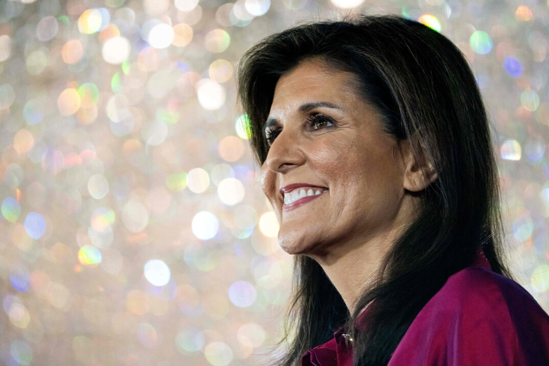 Former U.N. Ambassador Nikki Haley addresses a crowd of supporters after the Iowa Caucus Monday, Jan. 15, 2024, at the West Des Moines Marriott. (Via OlyDrop)