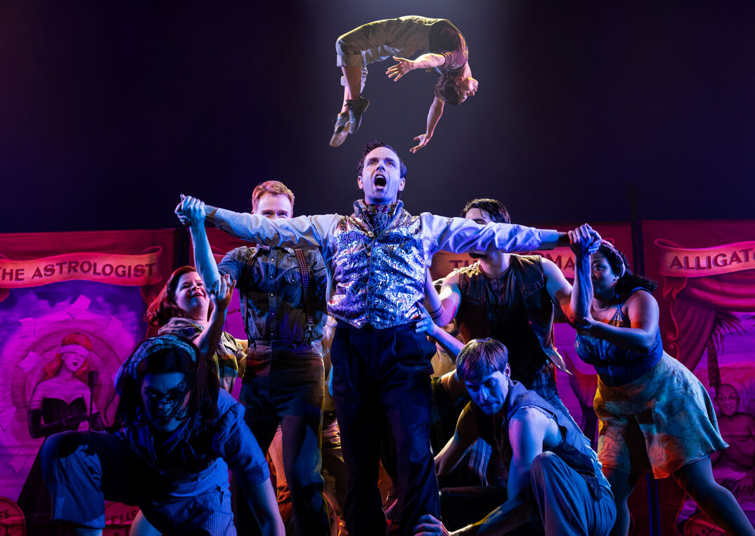 Paul Alexander Nolan, center, and the cast of "Water for Elephants" on Broadway.