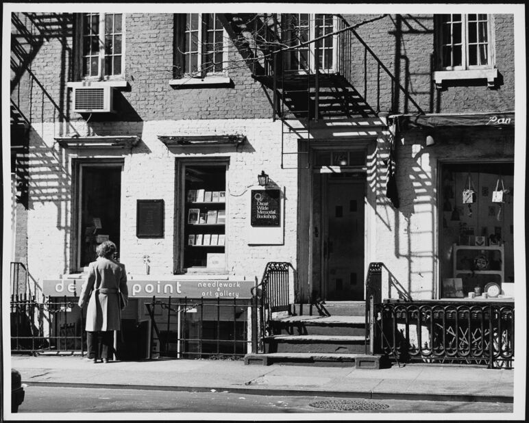 Oscar Wilde Memorial Bookshop at 15 Christopher Street, New York, New York, circa 1975. 