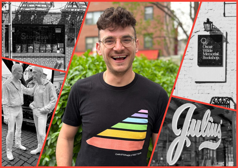Michael Venturiello, center, and sites from Christopher Street Walking Tours.