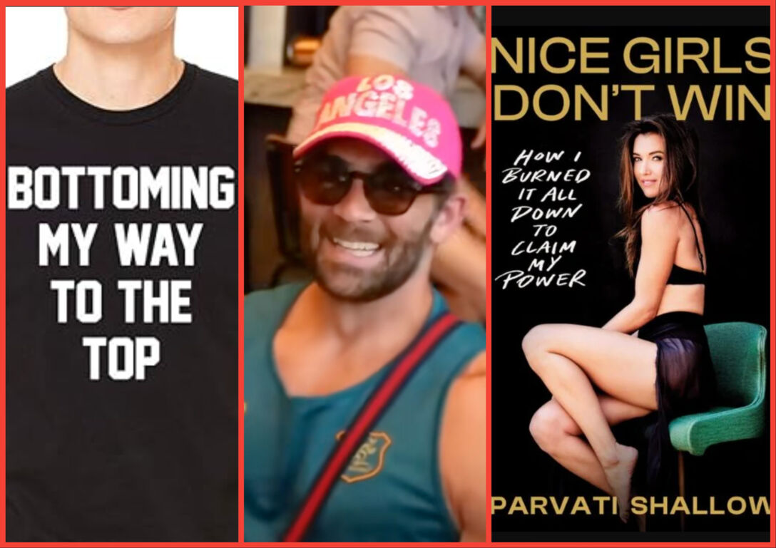 Three-panel image. From left to right: A black tee that reads 