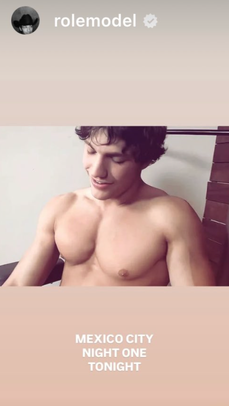 A screenshot of Role Model's Instagram Stories with a photo of Brandon from Sean Cody, reading, "Mexico City Night One Tonight."